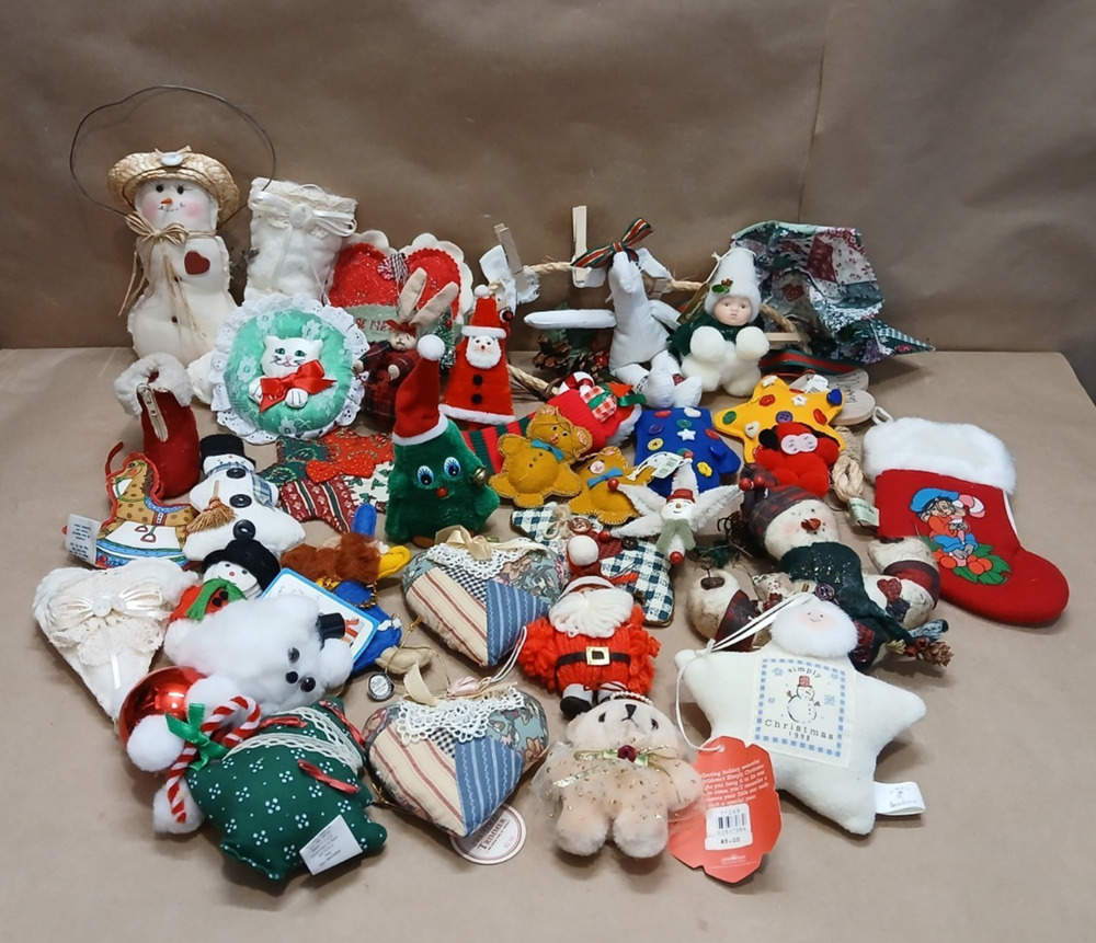 Vintage Christmas Ornaments Lot 80s Plaid Holidays Santa Snowman Farm Country